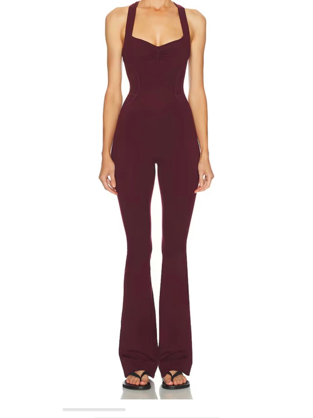 Fitted Sleeveless Burgundy Flared Jumpsuit